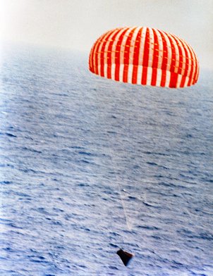 Gemini capsule under the main parachute