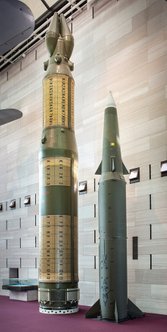 Pershing-II missile (right) and its counterpart, the USSR’s SS-20 (left)