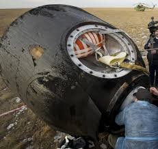 Post landing Soyuz showing the back up parachute
